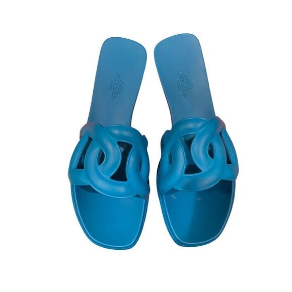 Hermes Aloha Slip-On Open Toe Sandals Rubber Blue  36 - Picture 1 of 8